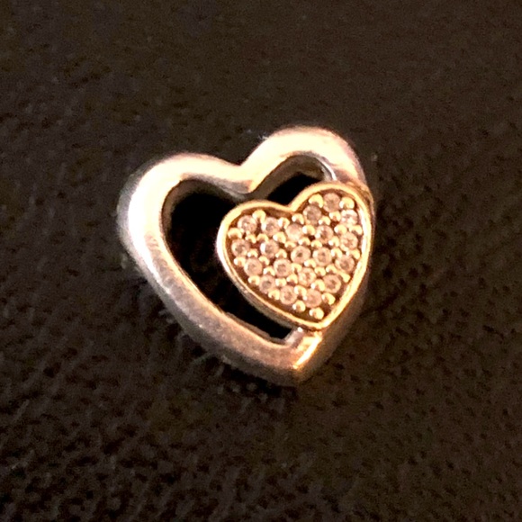 Authentic Pandora two tone Two Hearts in One Charm / 791806CZ / sterling & 14k - Picture 1 of 5
